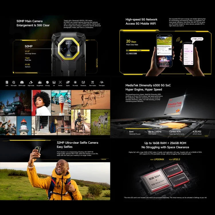Ulefone Armor Mini 20T Pro, Imagem Térmica, 8GB+256GB, Telemóvel Resistente IP68/IP69K, 4,7 polegadas Android 14 MediaTek Dimensity 6300 5G Octa Core, Rede: 5G, NFC, OTG, Armor Mini 20T Pro