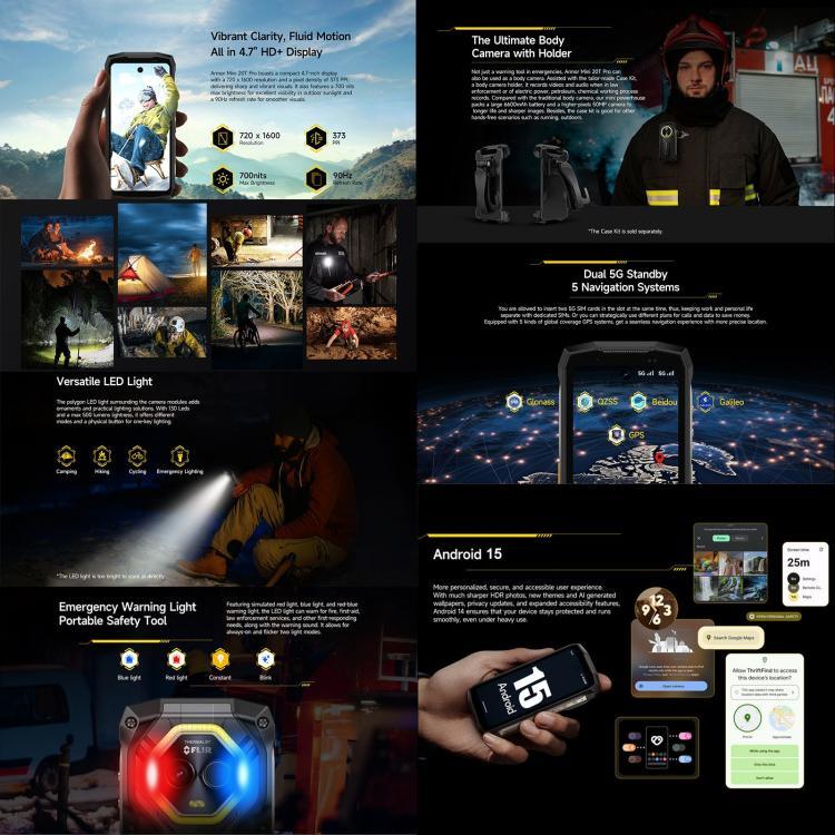 Ulefone Armor Mini 20T Pro, Imagem Térmica, 8GB+256GB, Telemóvel Resistente IP68/IP69K, 4,7 polegadas Android 14 MediaTek Dimensity 6300 5G Octa Core, Rede: 5G, NFC, OTG, Armor Mini 20T Pro