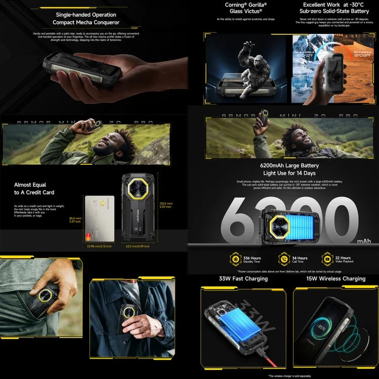 Ulefone Armor Mini 20 Pro, 8GB+256GB, Telemóvel Resistente IP68/IP69K, 4,7 polegadas Android 14 MediaTek Dimensity 6300 5G Octa Core, Rede: 5G, NFC, OTG, Armor Mini 20 Pro
