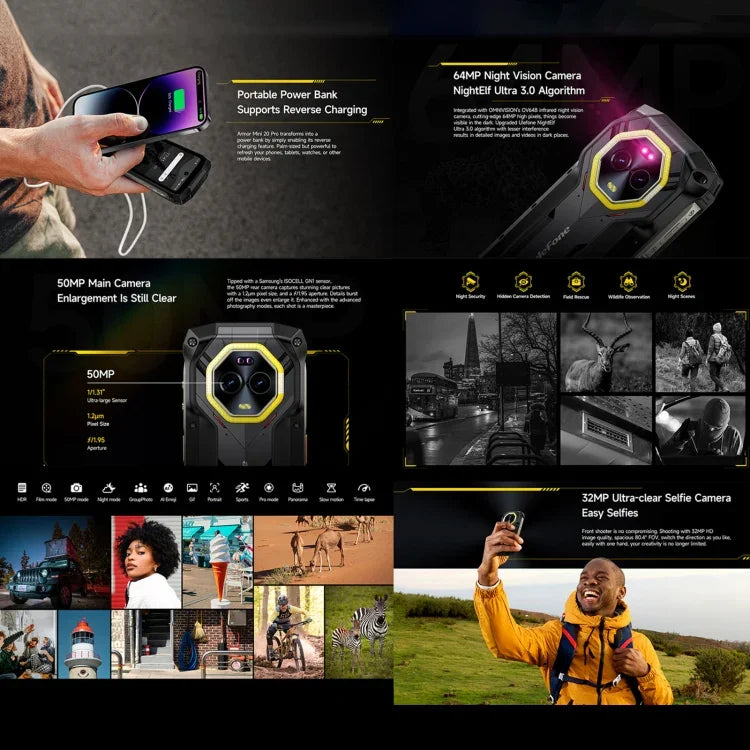 Ulefone Armor Mini 20 Pro, 8GB+256GB, Telemóvel Resistente IP68/IP69K, 4,7 polegadas Android 14 MediaTek Dimensity 6300 5G Octa Core, Rede: 5G, NFC, OTG, Armor Mini 20 Pro