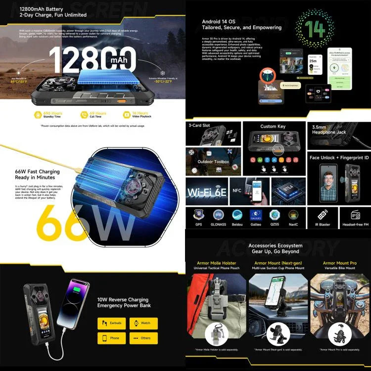 Ulefone Armor 30 Pro Telemóvel Resistente, 16GB+512GB, Visão Noturna, Ecrã Duplo 6,95 polegadas + 3,4 polegadas Android 14 MediaTek Dimensity 7300X Octa Core, Rede: 5G, OTG, NFC, Armor 30 Pro