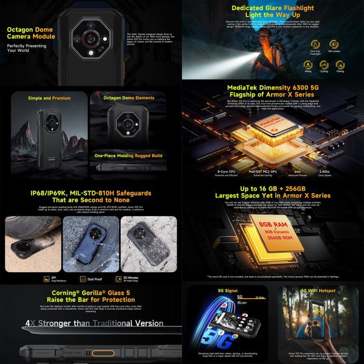 Ulefone Armor X32 Pro 5G, 8GB+256GB, Visão Noturna, Telemóvel Resistente IP68/IP69K, 5,65 polegadas Android 14 MediaTek Dimensity 6300 Octa Core, Rede: 5G, NFC, OTG, Armor X32 Pro 5G