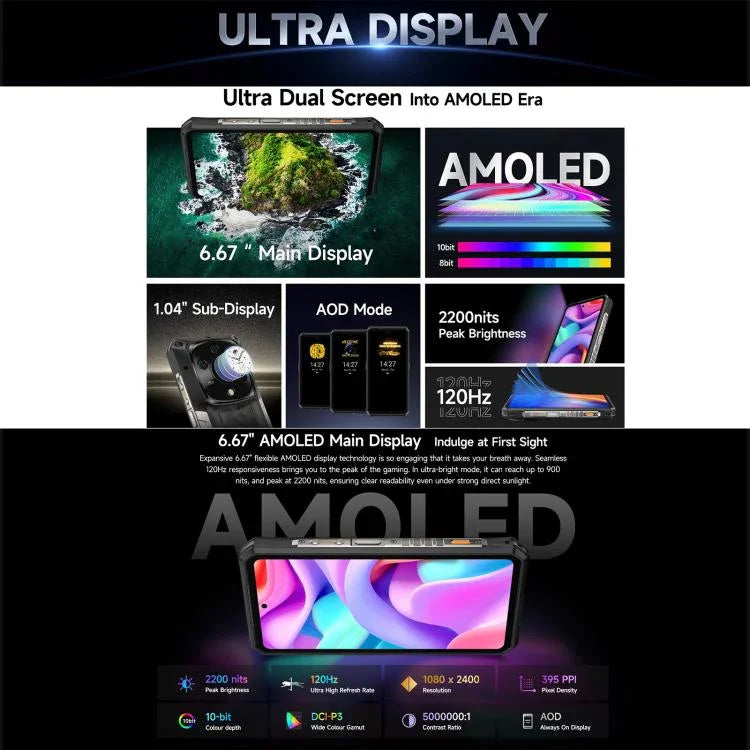 Ulefone Armor 28 Pro Telefone Robusto, 16GB+512GB, Visão Noturna, 10600mAh, 6,67 polegadas + 1,04 polegadas Android 15 MediaTek Dimensity 7300 Octa Core, Rede: 5G, NFC