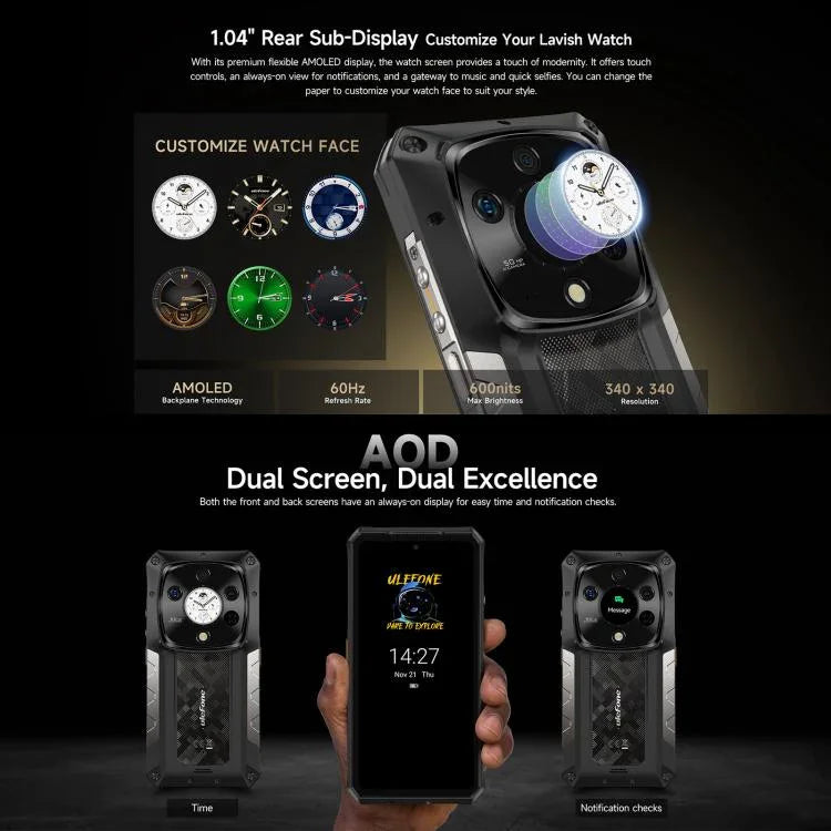 Ulefone Armor 28 Pro Telefone Robusto, 16GB+512GB, Visão Noturna, 10600mAh, 6,67 polegadas + 1,04 polegadas Android 15 MediaTek Dimensity 7300 Octa Core, Rede: 5G, NFC