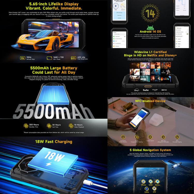 Ulefone Armor X32 Telefone Robusto, 8GB+256GB, Visão Noturna, 5,65 polegadas Android 14 MediaTek Helio G91 Octa Core, Rede: 4G, NFC, OTG