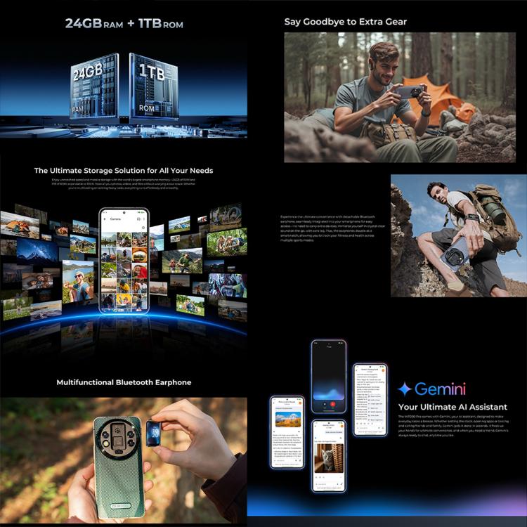 Oukitel WP200 Pro 5G Telefone Robusto, 24GB+1TB, Impressão Digital no Ecrã, 6,7 polegadas Android 15.0 MTK Dimensity 8200 Octa-Core, NFC, OTG, Rede: 5G