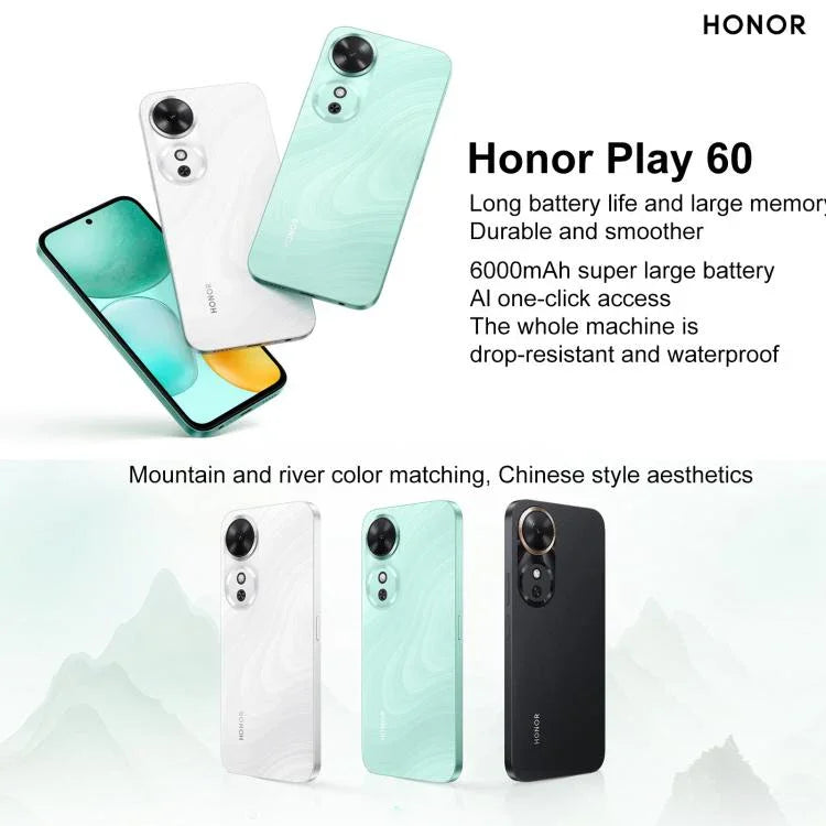 Honor Play 60, 6GB+128GB, Impressão Digital Lateral, 6,61 polegadas MagicOS 9.0 Dimensity 6300 Octa Core, Rede: 5G, OTG, Play 60, 6GB+128GB, 6GB+128GB