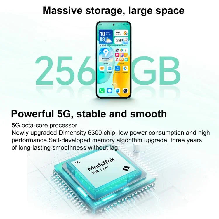 Honor Play 60, 6GB+128GB, Impressão Digital Lateral, 6,61 polegadas MagicOS 9.0 Dimensity 6300 Octa Core, Rede: 5G, OTG, Play 60, 6GB+128GB, 6GB+128GB