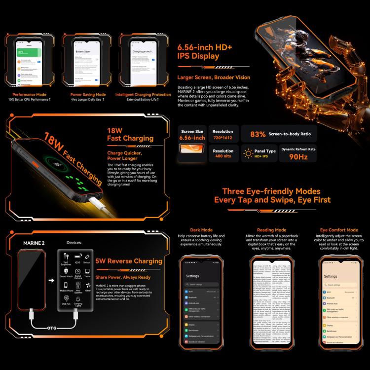 Blackview Oscal Marine 2, 4GB+64GB, 6,56 polegadas Android 15 Unisoc UMS9230E T615 Octa Core, Rede: 4G, OTG, NFC, 4GB+64GB