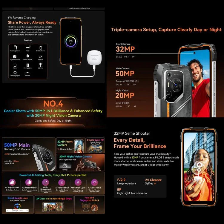 Blackview Oscal Pilot 3 5G Telemóvel Resistente, 12GB+256GB, Câmara de Visão Noturna, 6,56 polegadas Android 15 MediaTek Dimensity 6300 Octa Core, Rede: 5G, OTG, NFC