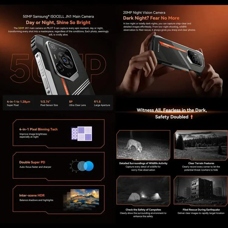 Blackview Oscal Pilot 3 5G Telemóvel Resistente, 12GB+256GB, Câmara de Visão Noturna, 6,56 polegadas Android 15 MediaTek Dimensity 6300 Octa Core, Rede: 5G, OTG, NFC