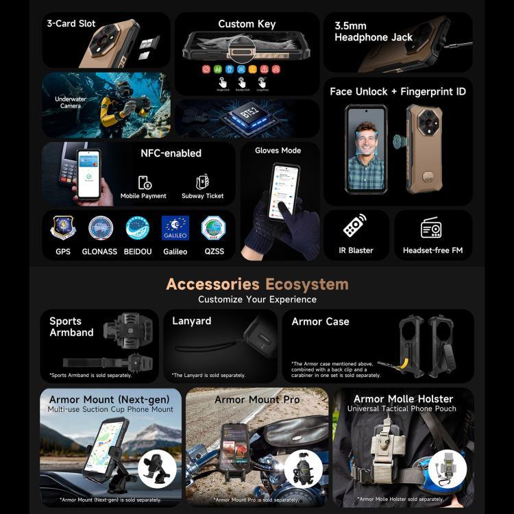 Ulefone Armor X16 Pro, 5GB+256GB, Visão Noturna, Telemóvel Resistente IP68/IP69K, 6,56 polegadas Android 15 MediaTek Dimensity 6300 Octa Core, Rede: 5G, NFC, OTG, Armor X16 Pro, 8GB+256GB