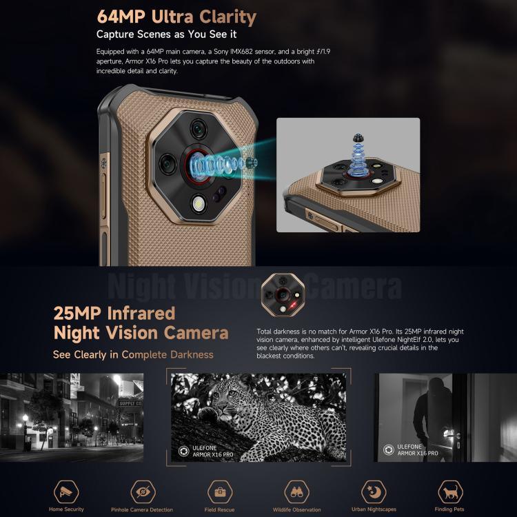Ulefone Armor X16 Pro, 5GB+256GB, Visão Noturna, Telemóvel Resistente IP68/IP69K, 6,56 polegadas Android 15 MediaTek Dimensity 6300 Octa Core, Rede: 5G, NFC, OTG, Armor X16 Pro, 8GB+256GB