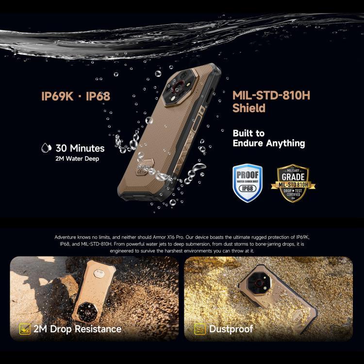 Ulefone Armor X16 Pro, 5GB+256GB, Visão Noturna, Telemóvel Resistente IP68/IP69K, 6,56 polegadas Android 15 MediaTek Dimensity 6300 Octa Core, Rede: 5G, NFC, OTG, Armor X16 Pro, 8GB+256GB