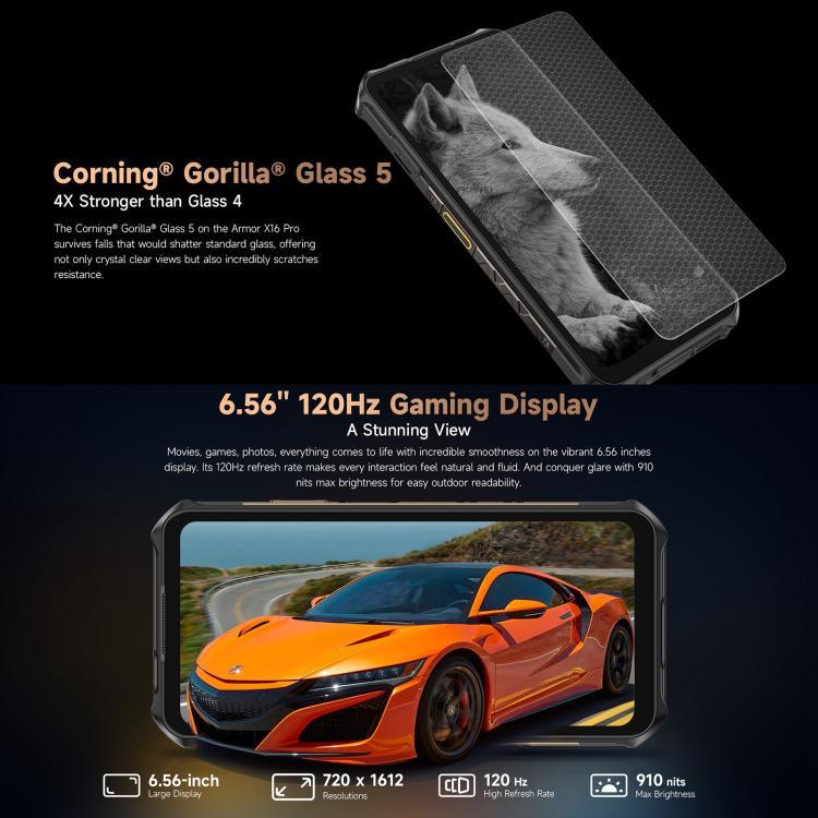 Ulefone Armor X16 Pro, 5GB+256GB, Visão Noturna, Telemóvel Resistente IP68/IP69K, 6,56 polegadas Android 15 MediaTek Dimensity 6300 Octa Core, Rede: 5G, NFC, OTG, Armor X16 Pro, 8GB+256GB