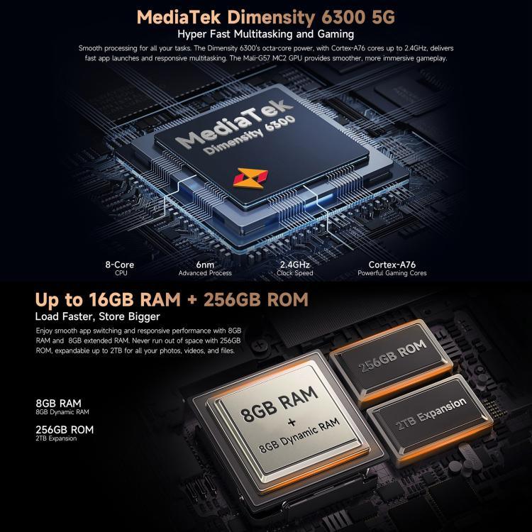 Ulefone Armor X16 Pro, 5GB+256GB, Visão Noturna, Telemóvel Resistente IP68/IP69K, 6,56 polegadas Android 15 MediaTek Dimensity 6300 Octa Core, Rede: 5G, NFC, OTG, Armor X16 Pro, 8GB+256GB