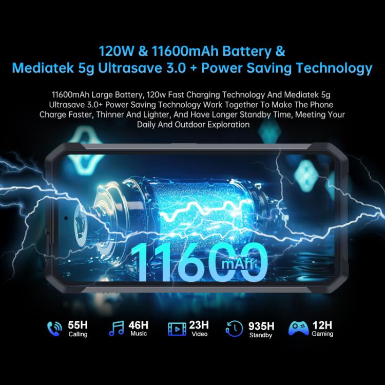 Telemóvel robusto Unihertz Tank 4 Pro com projetor, 16GB+512GB, visão noturna, ecrã de 6.73 polegadas Android 13 Dimensity 8300 Octa Core, rede: 5G, NFC, 16GB+512GB