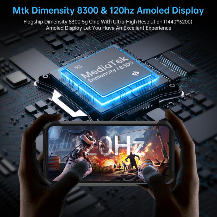 Telemóvel robusto Unihertz Tank 4 Pro com projetor, 16GB+512GB, visão noturna, ecrã de 6.73 polegadas Android 13 Dimensity 8300 Octa Core, rede: 5G, NFC, 16GB+512GB