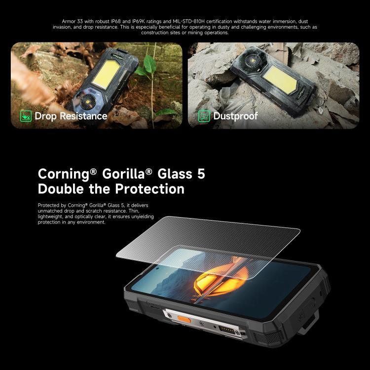 Ulefone Armor 33 Telemóvel Resistente, 12GB+512GB, 6,95 polegadas Android 15 MediaTek Helio G100 Octa Core, Rede: 4G, OTG, NFC, Luz LED, Armor 33
