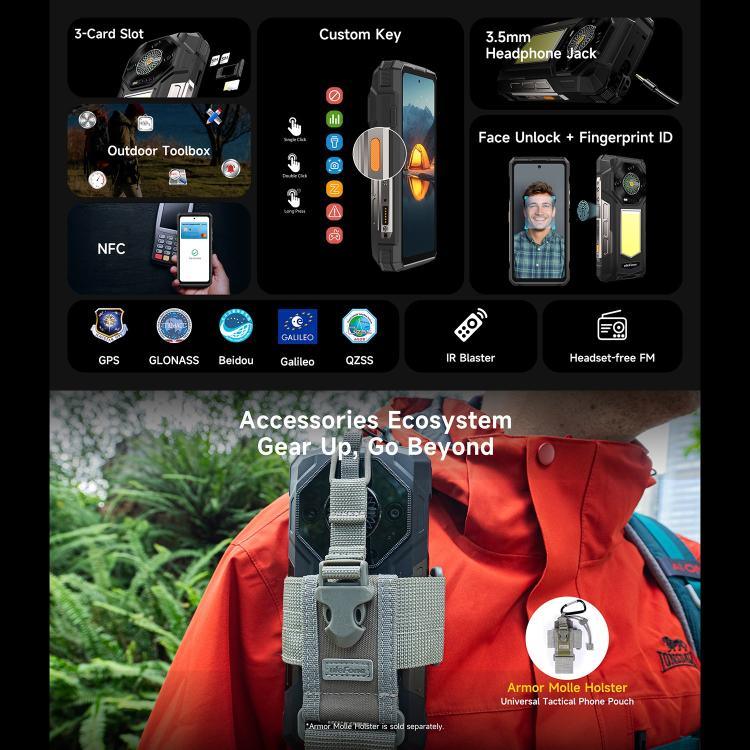 Ulefone Armor 33 Telemóvel Resistente, 12GB+512GB, 6,95 polegadas Android 15 MediaTek Helio G100 Octa Core, Rede: 4G, OTG, NFC, Luz LED, Armor 33