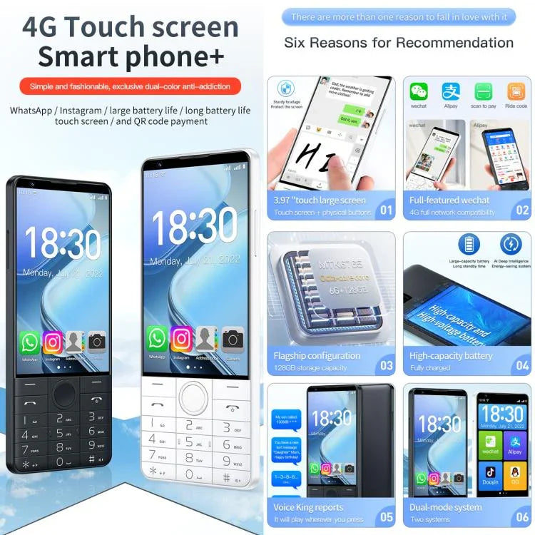 DOOV R70 Telemóvel com Teclado, 6GB+128GB, 4 polegadas Android 13 Mediatek MT6762 Octa Core, Rede: 4G, Suporte Google Store, Sem Câmara, Sem Câmara