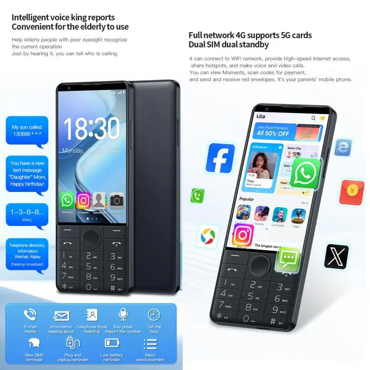 DOOV R70 Telemóvel com Teclado, 6GB+128GB, 4 polegadas Android 13 Mediatek MT6762 Octa Core, Rede: 4G, Suporte Google Store, Sem Câmara, Sem Câmara