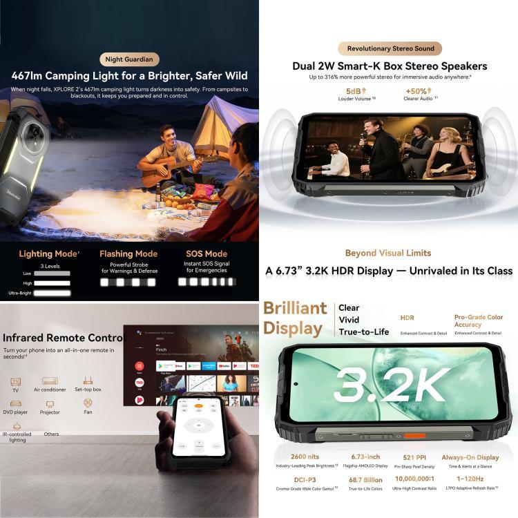 Blackview XPLORE 2, 12GB+256GB, 6,73 polegadas Android 15 Dimensity 8300 MT6897 Octa Core, Rede: 5G, OTG, NFC, XPLORE 2, 12GB+256GB