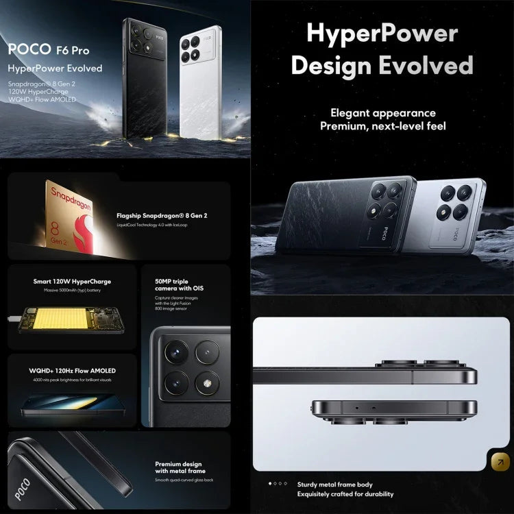 Xiaomi POCO F6 Pro Global, 12GB+256GB, Leitor de Impressões Digitais no Ecrã, 6,67 polegadas Xiaomi HyperOS Snapdragon 8 Gen 2 Octa Core 3.19GHz, NFC, Rede: 5G, 12GB+256GB