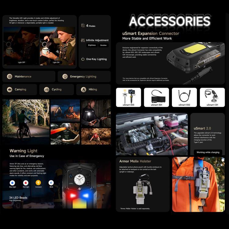 Ulefone Armor 29 Ultra Telemóvel Resistente, 16GB+1TB, Visão Noturna, 6,67 polegadas + 1,04 polegadas Android 15 MediaTek Dimensity 9300+ Octa Core, Rede: 5G, Luz LED Versátil, Luz de Aviso, Armor 29 Ultra