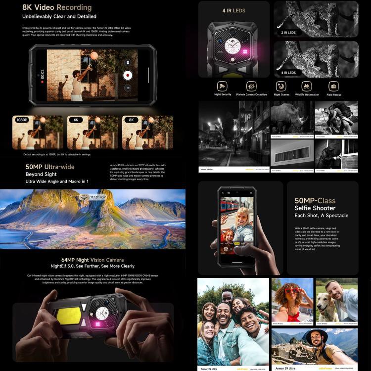 Ulefone Armor 29 Ultra Telemóvel Resistente, 16GB+1TB, Visão Noturna, 6,67 polegadas + 1,04 polegadas Android 15 MediaTek Dimensity 9300+ Octa Core, Rede: 5G, Luz LED Versátil, Luz de Aviso, Armor 29 Ultra