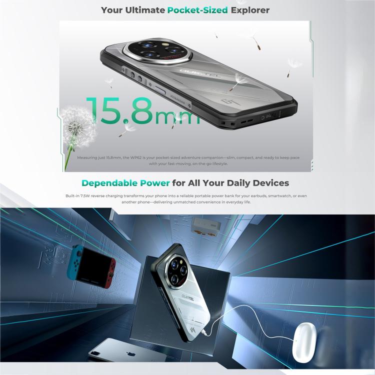 Oukitel WP62 Telemóvel Robusto, 16GB+512GB, Câmara 108MP, Identificação por Impressão Digital, 6,6 polegadas Android 15 MediaTek Dimensity 7025 Octa Core, NFC, OTG, Rede: 5G, 16GB+512GB