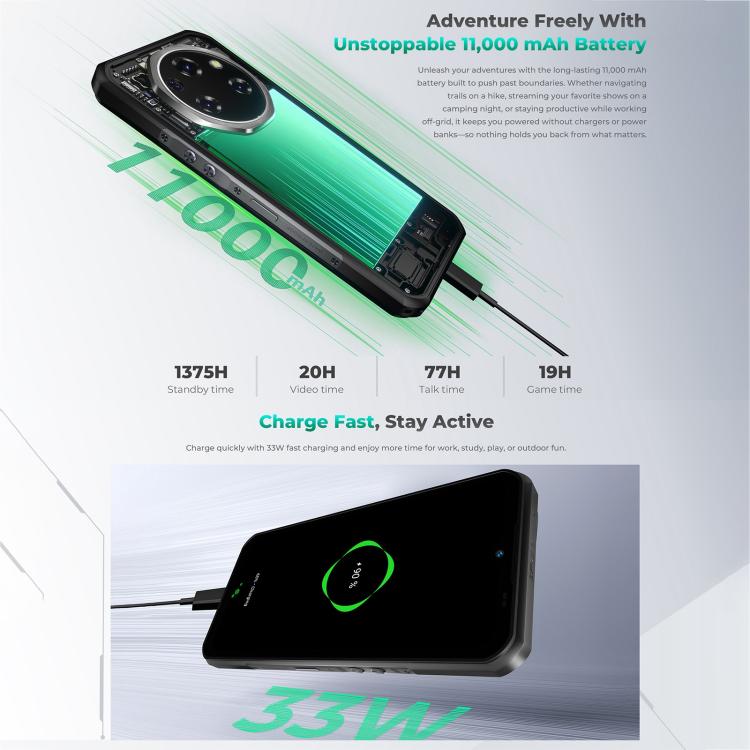 Oukitel WP62 Telemóvel Robusto, 8GB+256GB, Câmara 108MP, Identificação por Impressão Digital, 6,6 polegadas Android 15 MediaTek Dimensity 7025 Octa Core, NFC, OTG, Rede: 5G, 8GB+256GB
