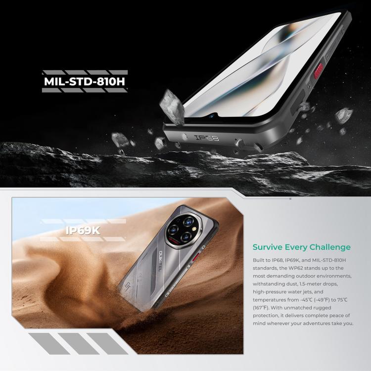 Oukitel WP62 Telemóvel Robusto, 8GB+256GB, Câmara 108MP, Identificação por Impressão Digital, 6,6 polegadas Android 15 MediaTek Dimensity 7025 Octa Core, NFC, OTG, Rede: 5G, 8GB+256GB