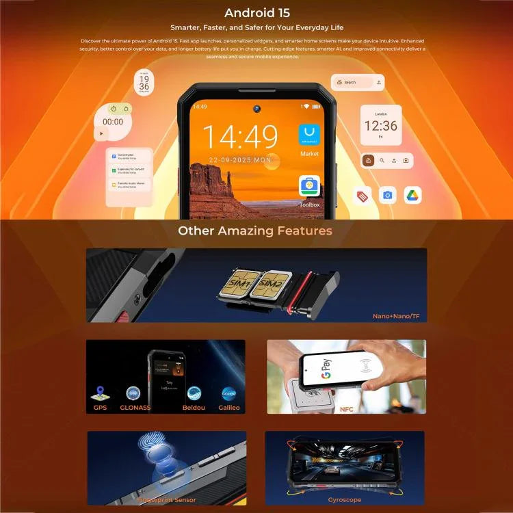 Telemóvel robusto Oukitel WP58 Pro, 8GB+512GB, identificação lateral por impressão digital, 6,7 polegadas Android 15 UMS9621S Octa Core, NFC, OTG, Rede: 5G, 8GB+512GB