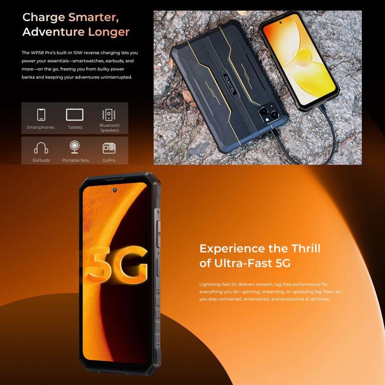 Telemóvel robusto Oukitel WP58 Pro, 8GB+512GB, identificação lateral por impressão digital, 6,7 polegadas Android 15 UMS9621S Octa Core, NFC, OTG, Rede: 5G, 8GB+512GB
