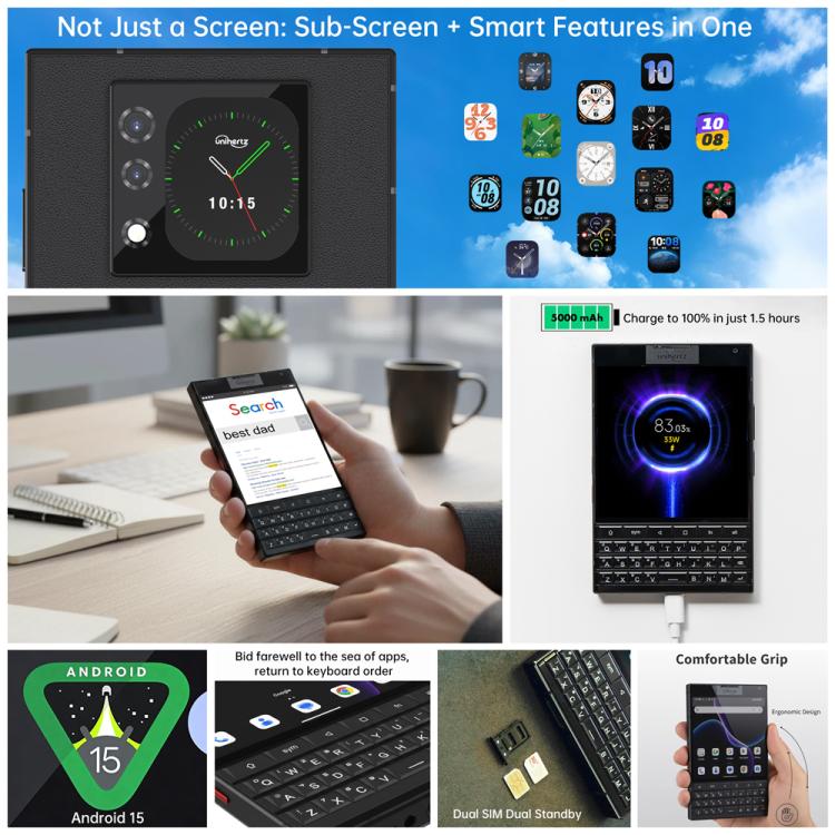 Unihertz Titan 2 Telemóvel com Teclado Físico QWERTY, 12GB+512GB, Impressão Digital, 4,5 polegadas + 2 polegadas Android 15 Dimensity 7300 5G Octa-Core, Rede: 5G, NFC, OTG