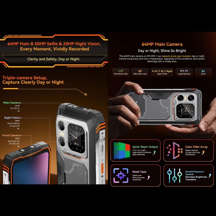 Blackview XPLORE 1, 16GB+512GB, 6,78 polegadas Android 15 Dimensity 7050 MT8791V/HZA Octa Core, Rede: 5G, OTG, NFC, XPLORE 1 16GB+512GB