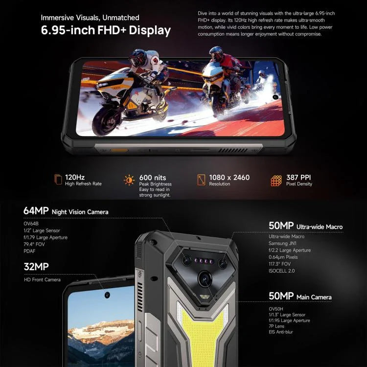 Ulefone Armor 34 Pro+ Projetor, 16GB+512GB, Visão Noturna, Telemóvel robusto IP68/IP69K, 6,95 polegadas Android 15 MediaTek Dimensity 7400X Octa Core, Rede: 5G, NFC, OTG, Armor 34 Pro+