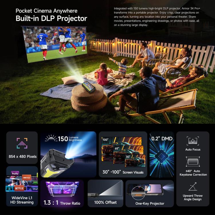 Ulefone Armor 34 Pro+ Projetor, 16GB+512GB, Visão Noturna, Telemóvel robusto IP68/IP69K, 6,95 polegadas Android 15 MediaTek Dimensity 7400X Octa Core, Rede: 5G, NFC, OTG, Armor 34 Pro+