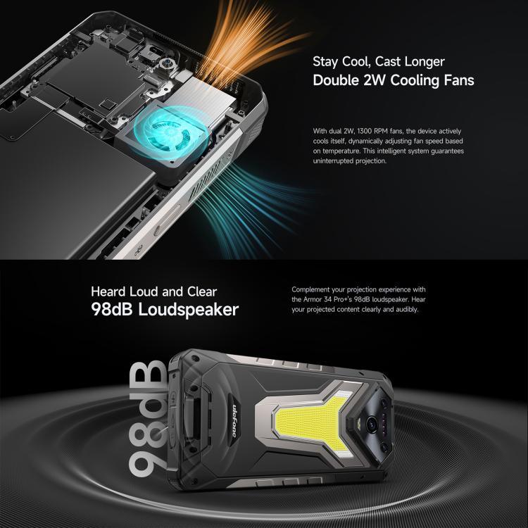 Ulefone Armor 34 Pro+ Projetor, 16GB+512GB, Visão Noturna, Telemóvel robusto IP68/IP69K, 6,95 polegadas Android 15 MediaTek Dimensity 7400X Octa Core, Rede: 5G, NFC, OTG, Armor 34 Pro+