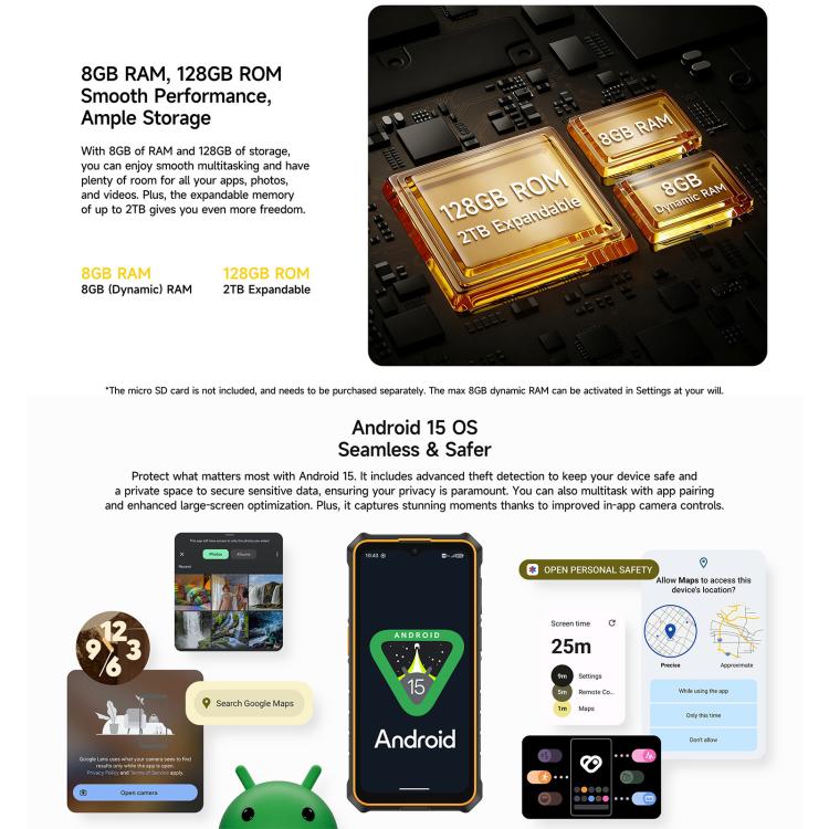 Ulefone RugKing 3 Pro, 8GB+128GB, Telemóvel Robusto IP68/IP69K, 6,56 polegadas Android 15 Unisoc T7250 Octa Core, Rede: 4G, NFC, OTG, RugKing 3 Pro, RugKing 3 Pro, 8GB+128GB