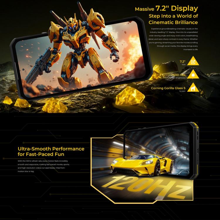 Telefone Robusto Oukitel WP60, 8GB+256GB, Visão Noturna, Câmara 108MP, Impressão Digital Lateral, 7,2 polegadas Android 15 MediaTek Dimensity 7025 Octa Core, NFC, OTG, Rede: 5G, 8GB+256GB
