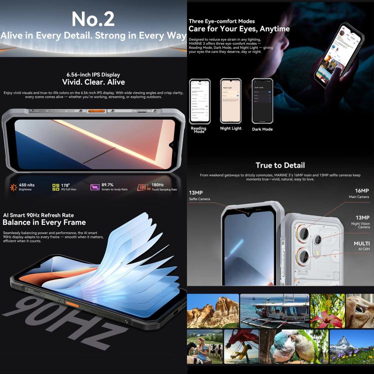 Blackview Oscal Marine 3, 8GB+128GB, 6,56 polegadas Android 15 Unisoc UMS9230E T615 Octa Core, Rede: 4G, OTG, NFC, 8GB+128GB