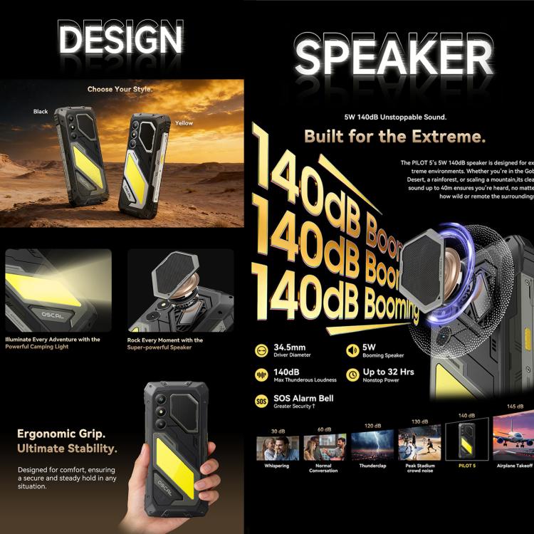 Blackview Oscal Pilot 5 Telemóvel Robusto 5G, 8GB+256GB, 6,67 polegadas Android 16 UMS9620 T8100 Octa Core, Rede: 5G, OTG, NFC