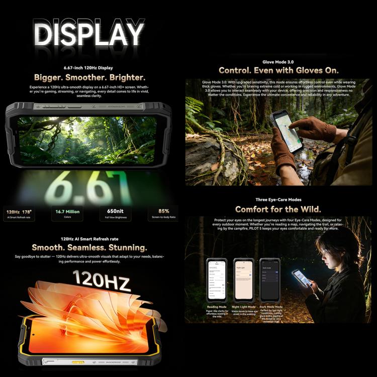 Blackview Oscal Pilot 5 Telemóvel Robusto 5G, 8GB+256GB, 6,67 polegadas Android 16 UMS9620 T8100 Octa Core, Rede: 5G, OTG, NFC