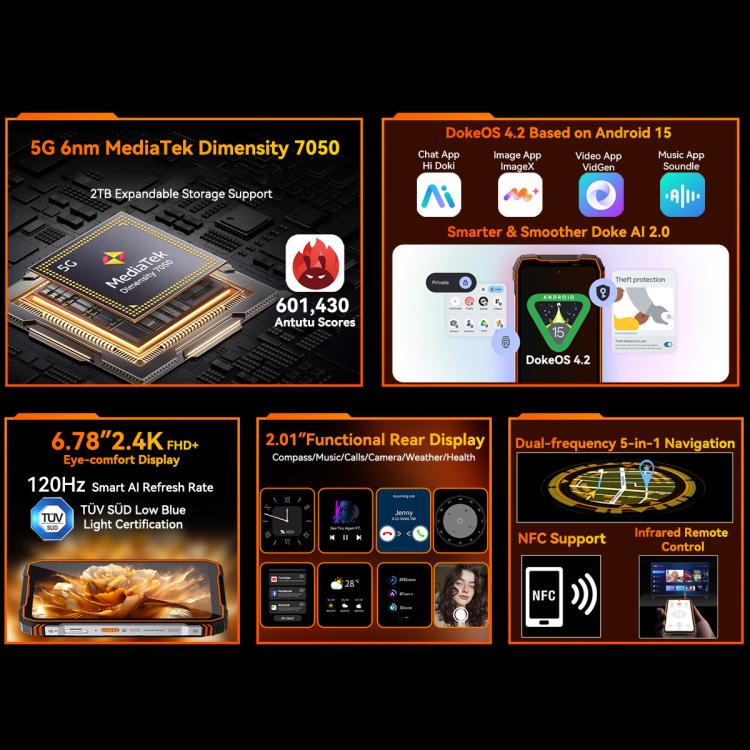 Blackview Oscal TANK 1, 12GB+256GB, 6,78 polegadas Android 15 DokeOS 4.2 Mediatek Dimensity 7050 Octa Core, Rede: 5G, OTG, NFC, 12GB+256GB