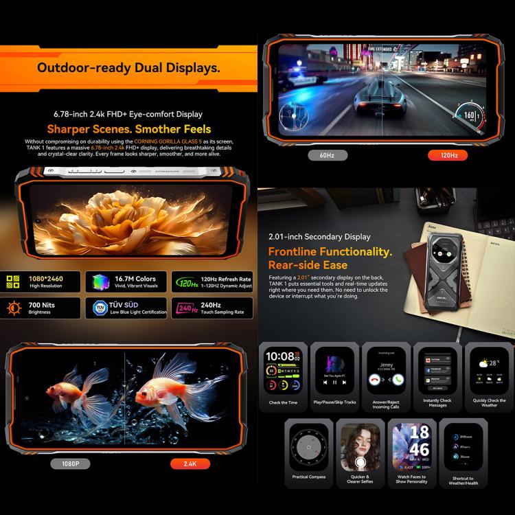 Blackview Oscal TANK 1, 12GB+256GB, 6,78 polegadas Android 15 DokeOS 4.2 Mediatek Dimensity 7050 Octa Core, Rede: 5G, OTG, NFC, 12GB+256GB