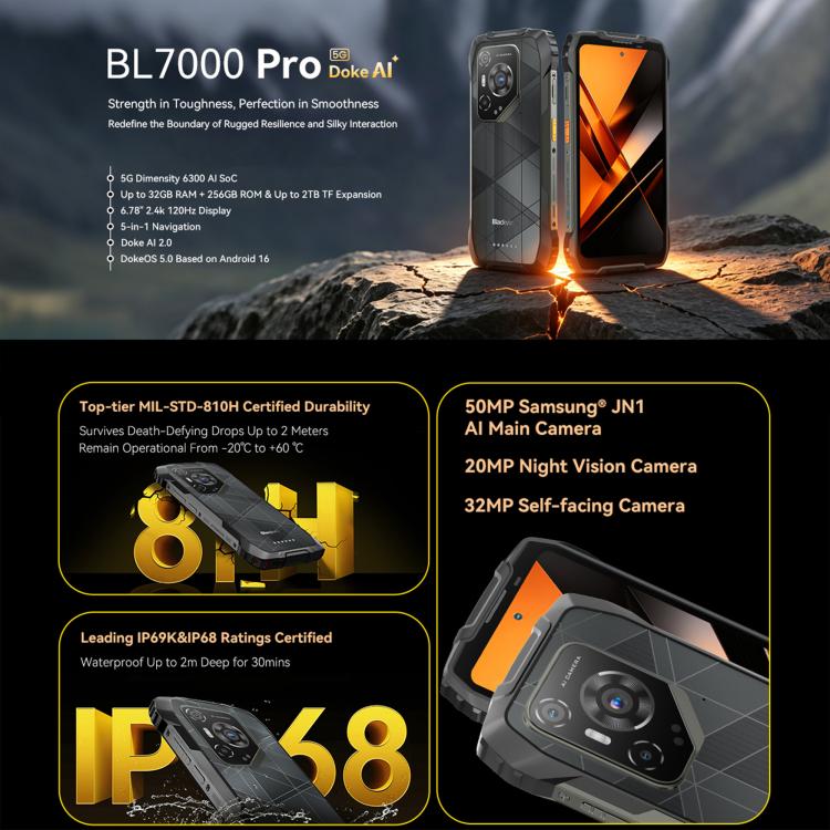 Blackview BL7000 Telemóvel Robusto, 8GB+512GB, 6,78 polegadas Android 15 MediaTek Dimensity 6300 Octa Core, Rede: 5G, NFC, OTG, 8GB+512GB