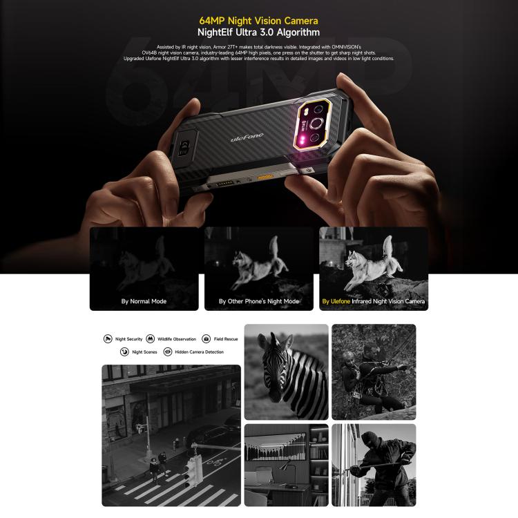 Telefone Robusto Ulefone Armor 27T+, 12GB+256GB, Imagem Térmica, Visão Noturna, 10600mAh, 6,78 polegadas Android 14 MediaTek Helio G99 Octa Core, Rede: 4G, NFC, OTG, Armor 27T+