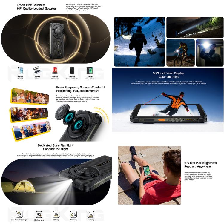 Ulefone RugKing, 8GB+128GB, Telemóvel robusto IP68/IP69K, 5.99 polegadas Android 15 Unisoc T7255 Octa Core, Rede: 4G, NFC, OTG, RugKing, 8GB+128GB